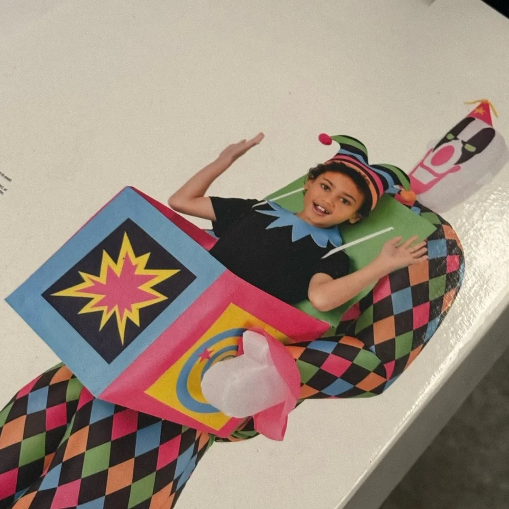HALLOWEEN INFLATABLE JACK IN THE BOX Colorful Harlequin Kids Costume